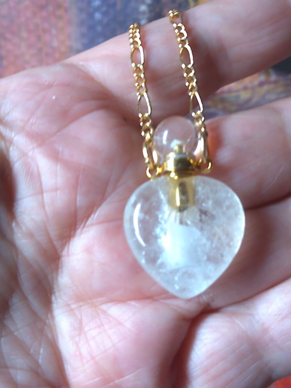 OPENS Natural quartz long-chain sweater necklace heart-shaped perfume bottle